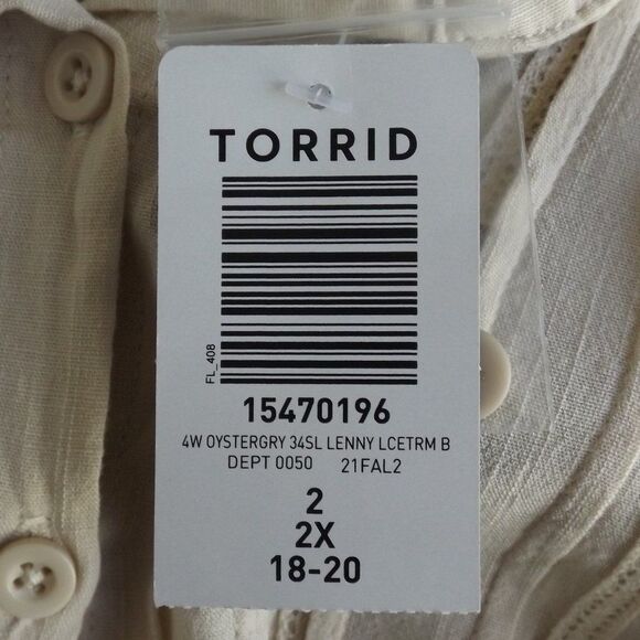 TORRID Blouse, 2/2X, Beige, Long sleeve, Ribbed bib, Half Button, Collar - Picture 10 of 14